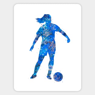 Soccer player girl blue art Magnet